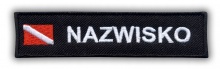 Nurek - Naszywka identyfikacyjna, imiennik z flagą nurkową - 10 cm x 2,5 cm